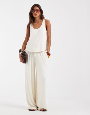 Asos Design Textured Knit Wide Leg Pants In White
