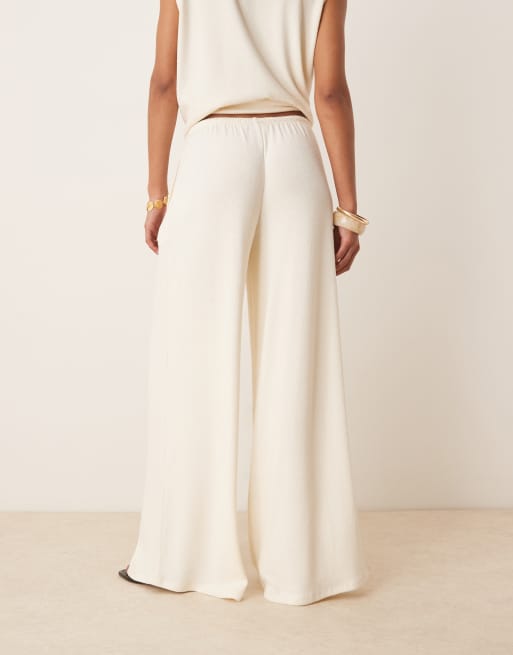 ASOS DESIGN textured knit wide leg pants in cream, 4 of 5