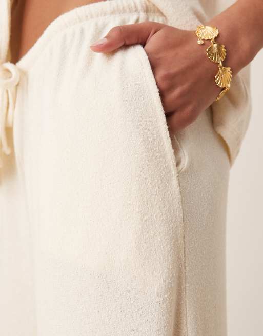 ASOS DESIGN textured knit wide leg pants in cream, 5 of 5