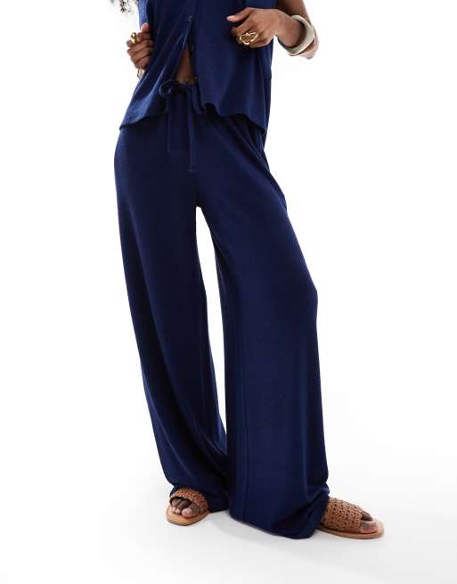ASOS DESIGN textured knit wide leg pants in navy - part of a set, 2 of 5