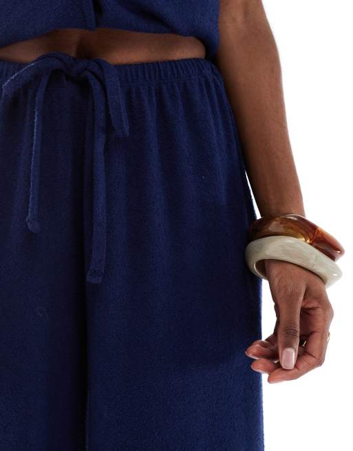 ASOS DESIGN textured knit wide leg pants in navy - part of a set, 5 of 5