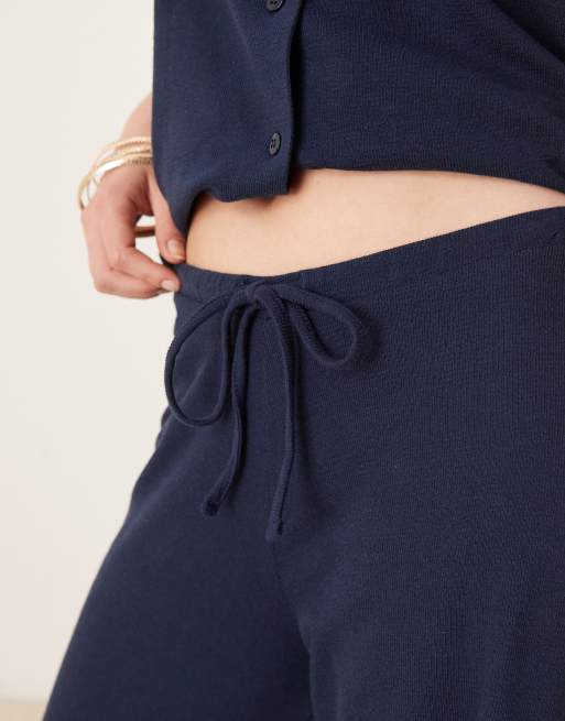 ASOS DESIGN textured knit wide leg pants in navy - part of a set
