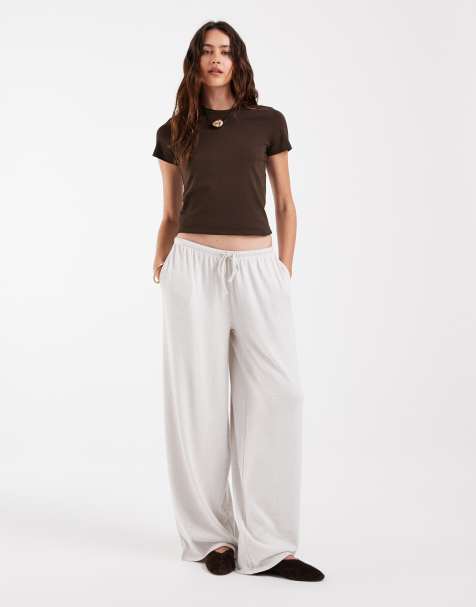 ASOS DESIGN textured knit wide leg pants in stone - part of a set - view 1