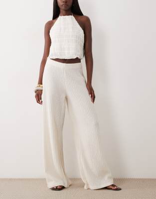 Asos Design Textured Knit Wide Leg Pants-white