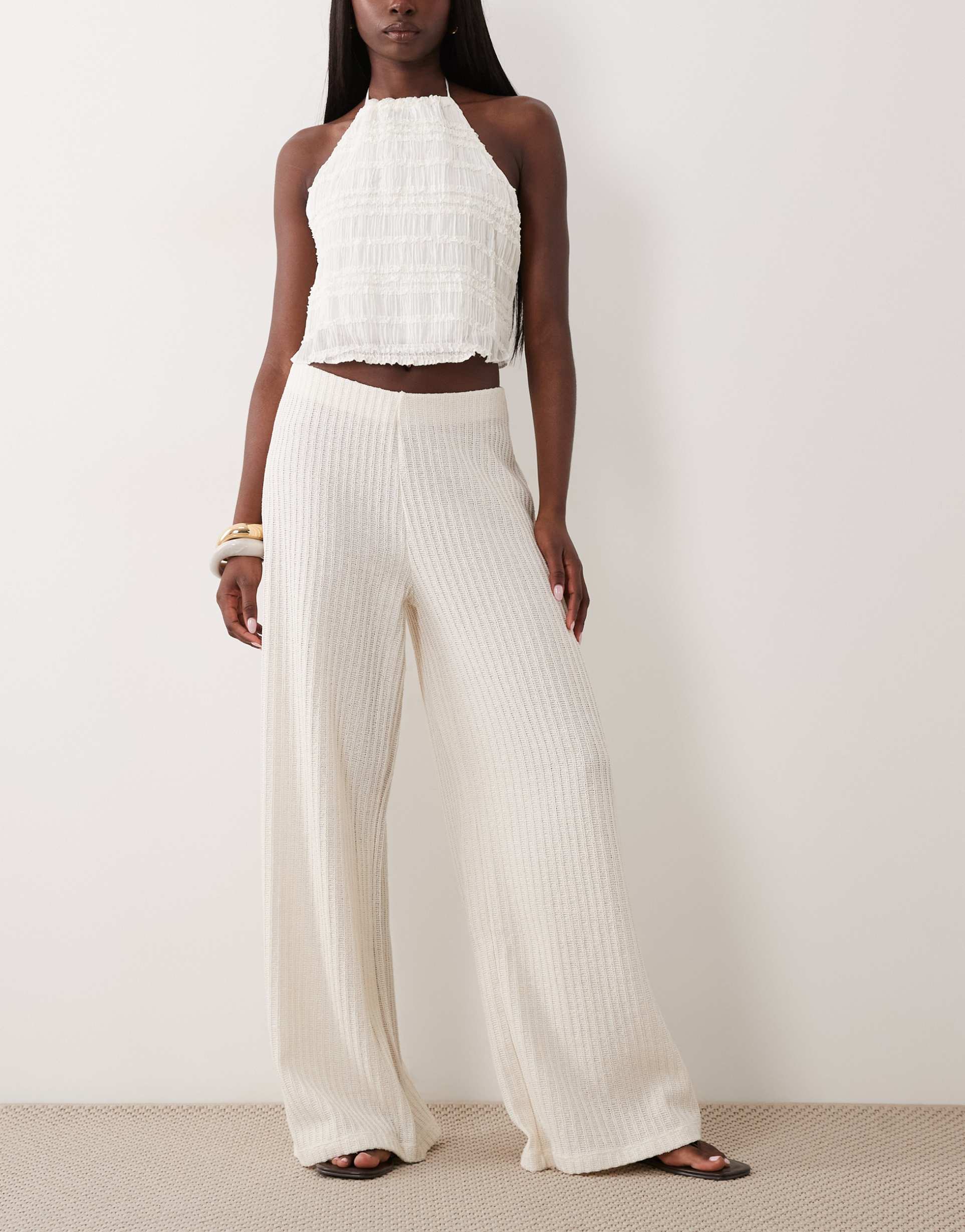 asos design textured knit wide leg pants