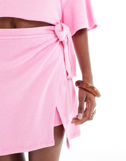 ASOS DESIGN textured knit wrap skort in pink, 2 of 5