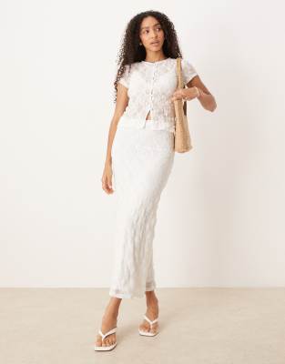 Asos Design Textured Lace Button Up Cap Sleeve Top