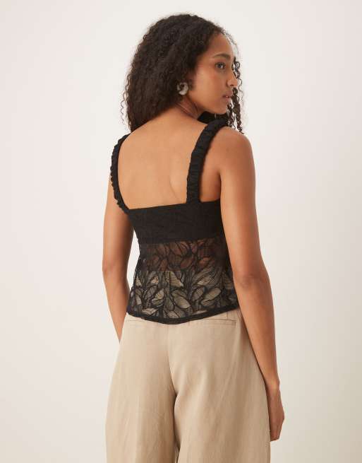 ASOS DESIGN textured lace cami top in black, 3 of 4