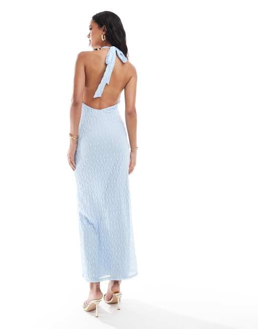 ASOS DESIGN textured lace halter neck maxi dress in baby blue ASOS