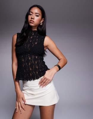 Asos Design Textured Lace Tank Top In Black