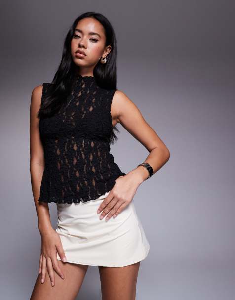 ASOS DESIGN textured lace tank top in black - view 1