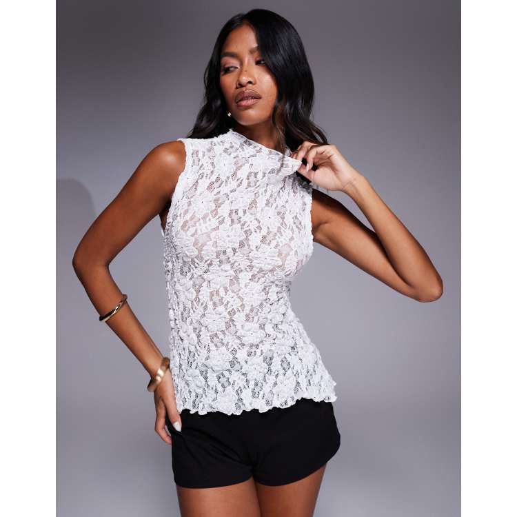 Ivory Tie-Strap Top - Ribbon Strap Top - Cute Lace Crop Top