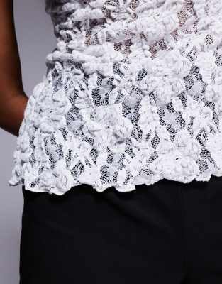 Asos Design Textured Lace Tank Top In White