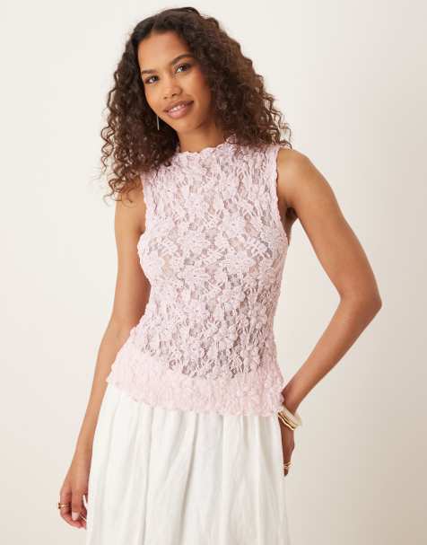ASOS DESIGN textured lace tank top in pink - view 1