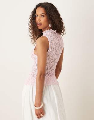 Asos Design Textured Lace Tank Top In Pink