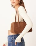 [ASOS DESIGN] ASOS DESIGN textured leather elongated bowler bag in tan-Brown No Size TAN