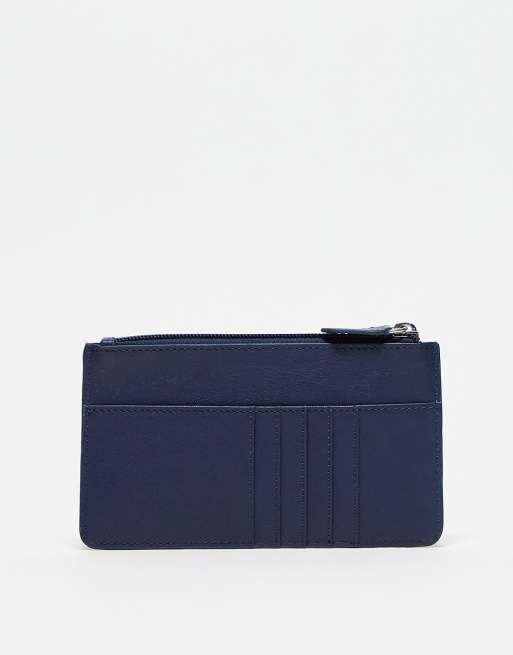 ASOS DESIGN textured leather wallet with phone slip pocket in blue