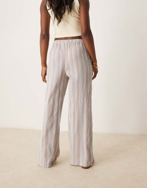 ASOS DESIGN textured linen look wide leg pull on pants in multi stripe, 5 of 5
