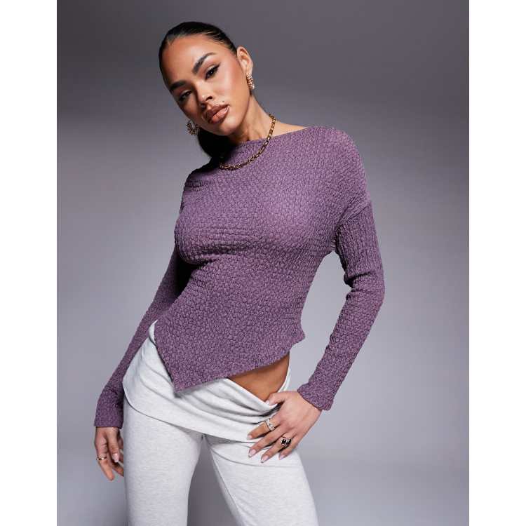 ASOS DESIGN textured long sleeve asymmetric hem fallen