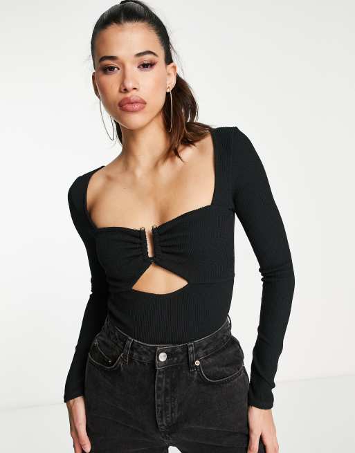 ASOS DESIGN seamless bodysuit with cut-outs in black