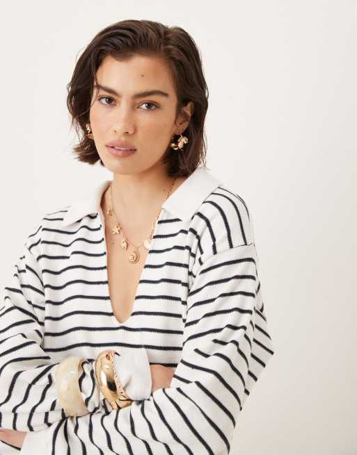 ASOS DESIGN textured long sleeve top in cream stripe, 4 of 4
