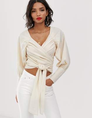long sleeve wrap around top