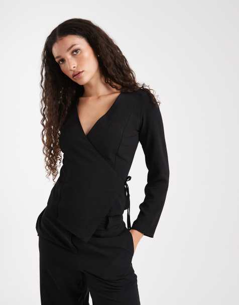 ASOS DESIGN textured long sleeve wrap blouse - view 1