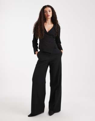 Asos Design Textured Long Sleeve Wrap Blouse-multi In Black