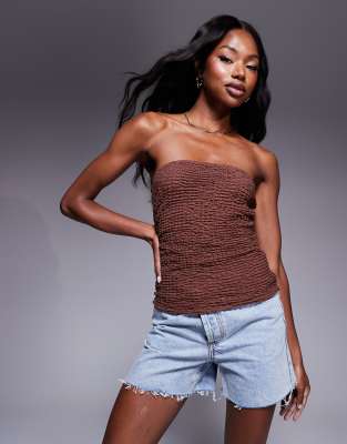 Asos Design Textured Longline Bandeau Top In Brown