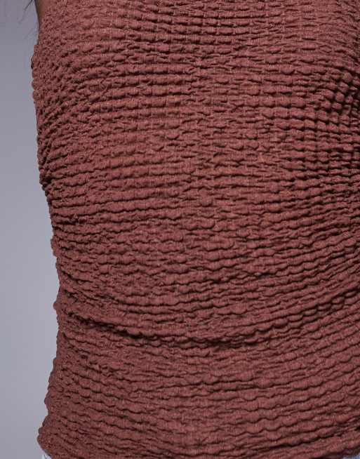 ASOS DESIGN textured longline bandeau top in brown, 3 of 4