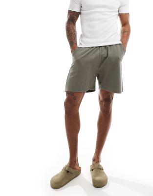 Asos Design Textured Lounge Shorts In Khaki-green