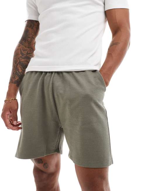 ASOS DESIGN textured lounge shorts in khaki