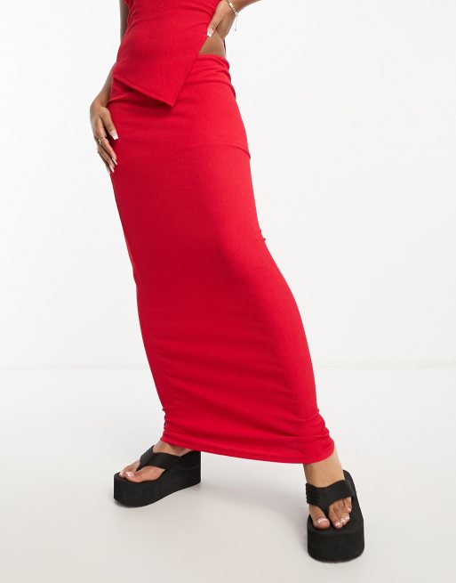 ASOS DESIGN textured low rise maxi column skirt co ord in red