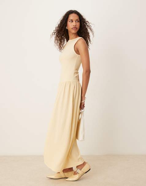 ASOS DESIGN textured maxi dress with dropped waist in buttermilk - view 1