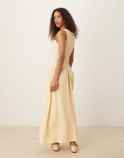 ASOS DESIGN textured maxi dress with dropped waist in buttermilk