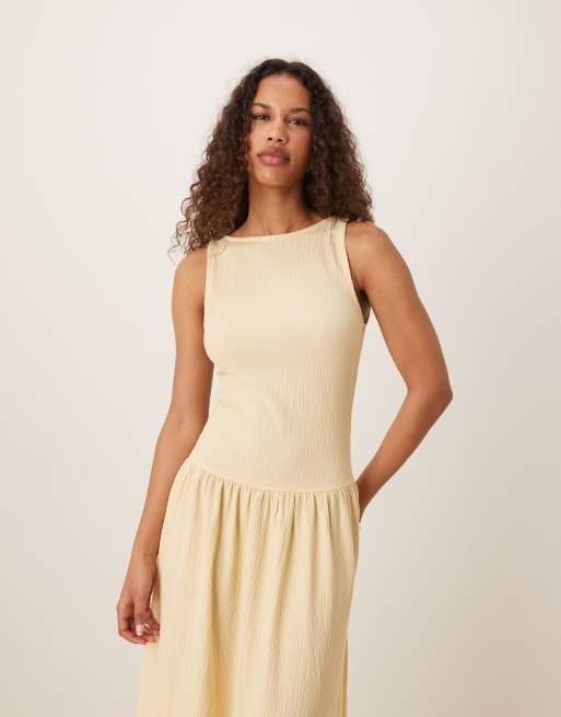 ASOS DESIGN textured maxi dress with dropped waist in buttermilk