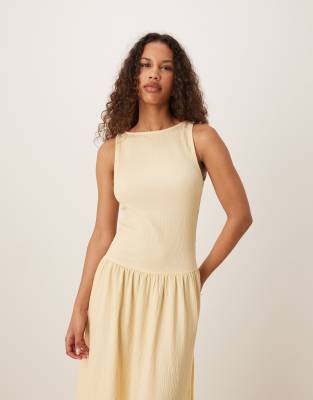 ASOS DESIGN textured maxi dress with dropped waist in buttermilk