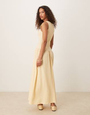 Asos Design Textured Maxi Dress With Dropped Waist