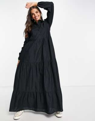 ASOS DESIGN textured maxi shirt dress in black