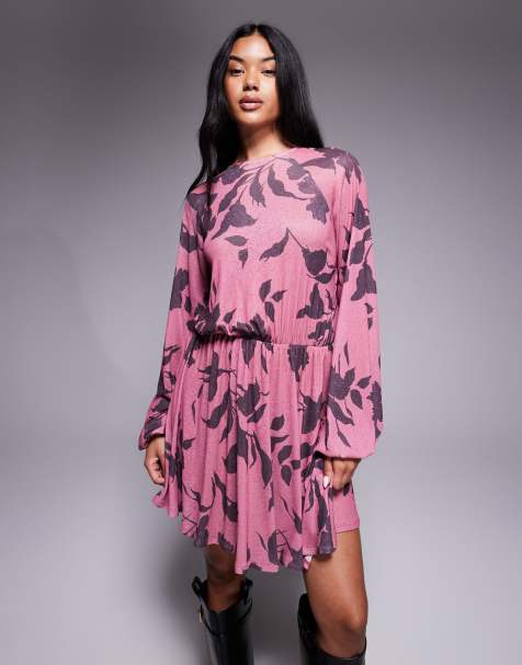 ASOS DESIGN textured mesh blouson balloon sleeve mini dress purple floral print - view 1