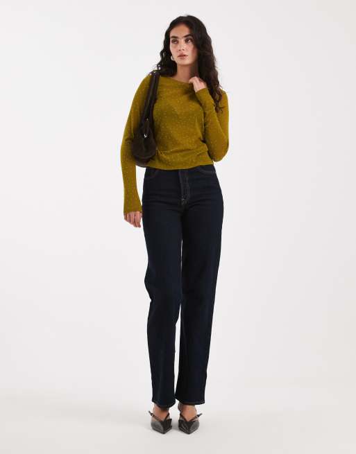 ASOS DESIGN textured mesh hotfix long sleeve top in olive, 2 of 4