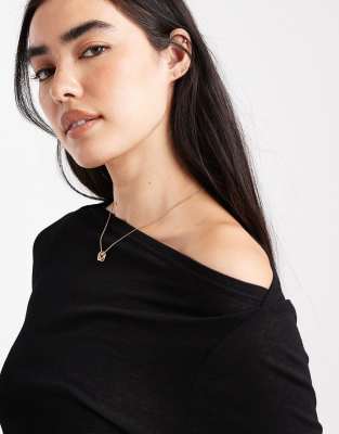 Asos Design Textured Mesh Slash Neck Long Sleeve Top In Black