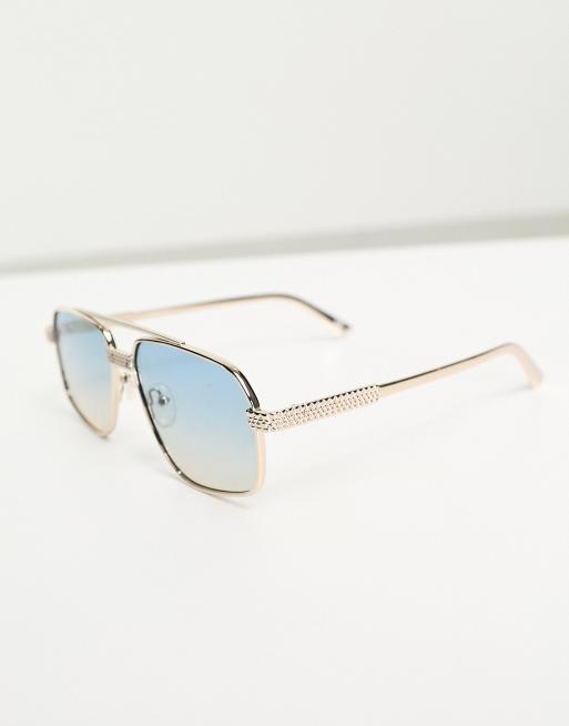 Gold frame shop blue lens sunglasses