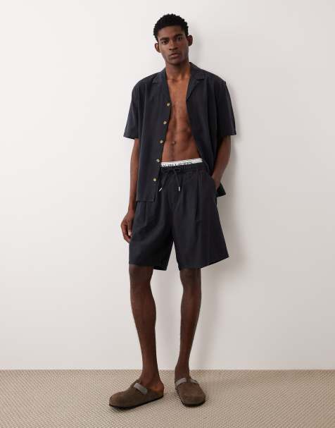 ASOS DESIGN textured mid-length jorts in black (Part of a set) - view 1