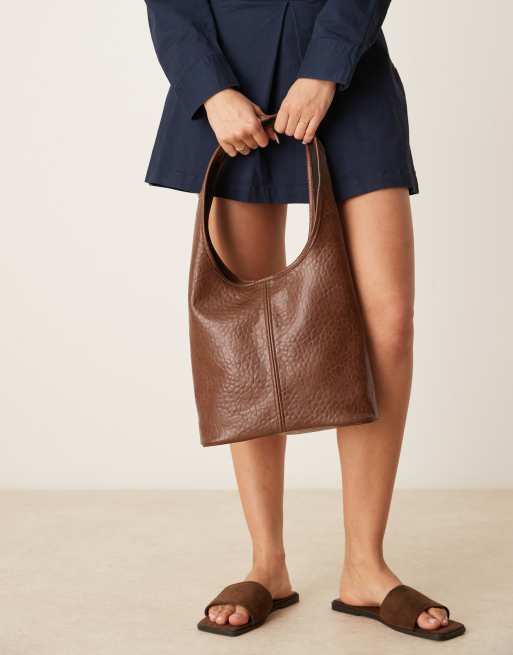 ASOS DESIGN textured mid tote bag in chocolate