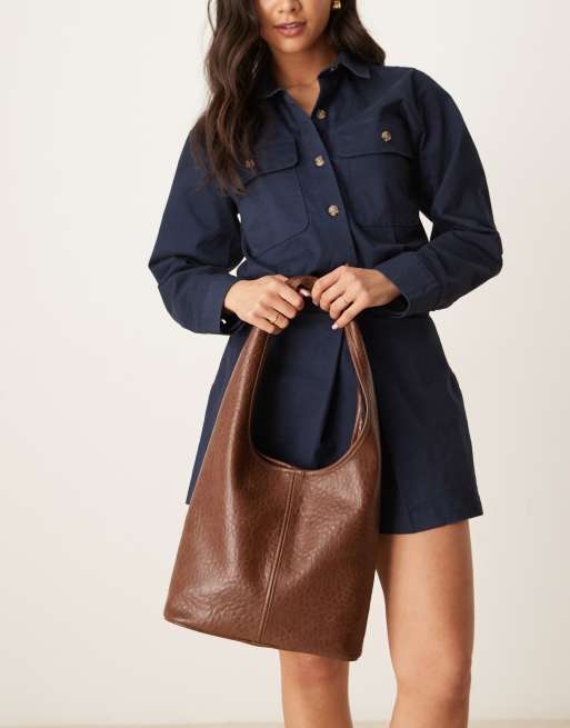 ASOS DESIGN textured mid tote bag in chocolate