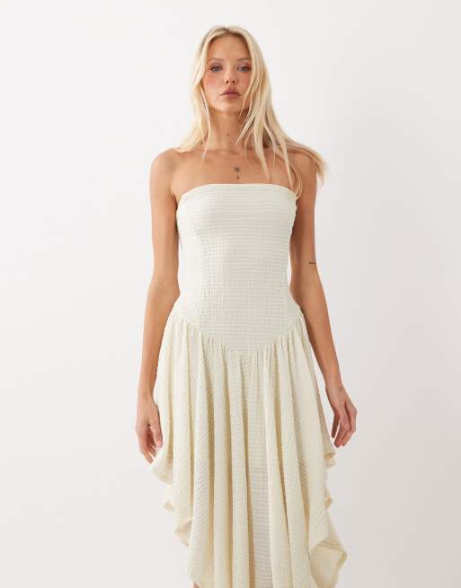 ASOS DESIGN textured midi dress with high low hem in natural, 2 of 4