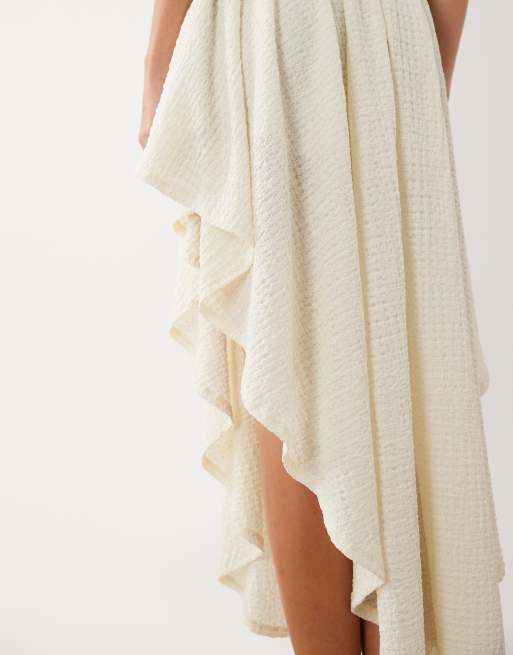 ASOS DESIGN textured midi dress with high low hem in natural, 3 of 4