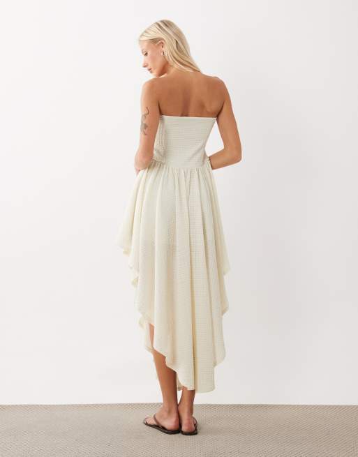ASOS DESIGN textured midi dress with high low hem in natural, 4 of 4