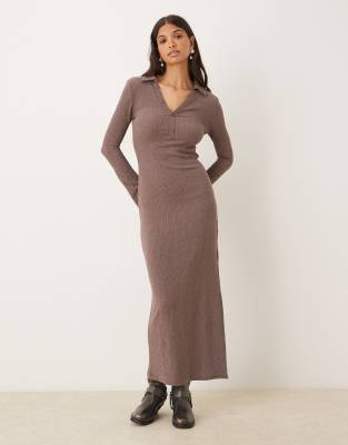 Asos Design Textured Midi Shirt Dress In Brown